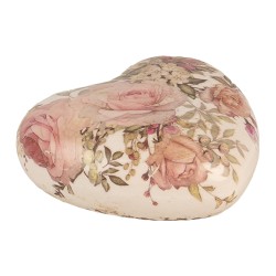 Clayre & Eef Dekoration Herz 11x11x4 cm Beige Rosa Keramik Blumen