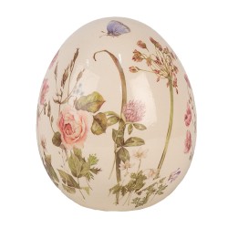 Clayre & Eef Décoration Œuf Ø 14x16 cm Beige Rose Céramique Fleurs