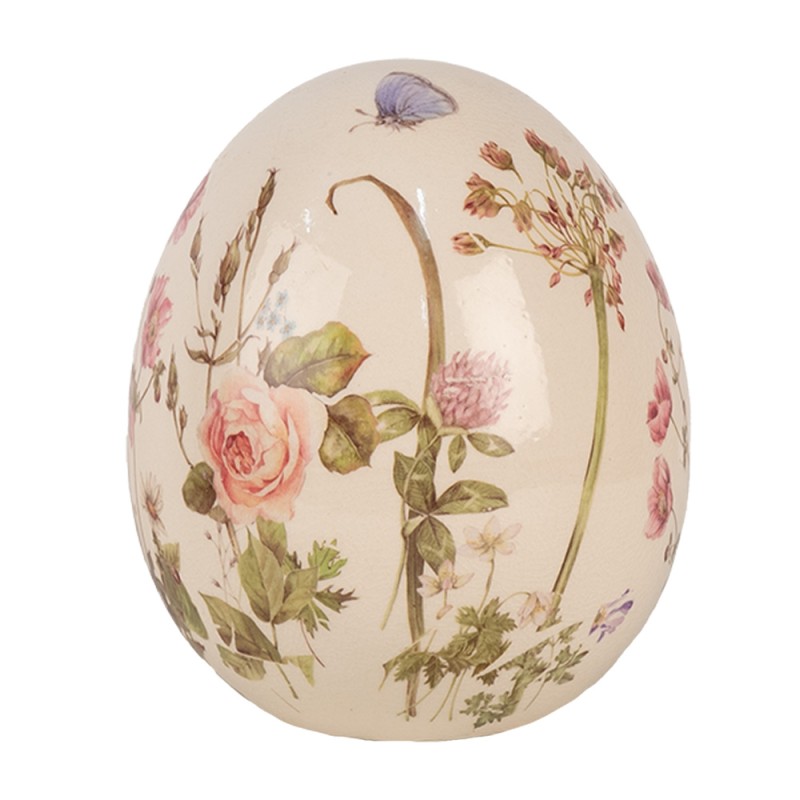 Clayre & Eef Dekoration Ei Ø 14x16 cm Beige Rosa Keramik Blumen