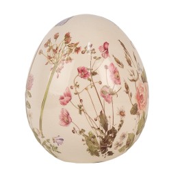 Clayre & Eef Décoration Œuf Ø 14x16 cm Beige Rose Céramique Fleurs