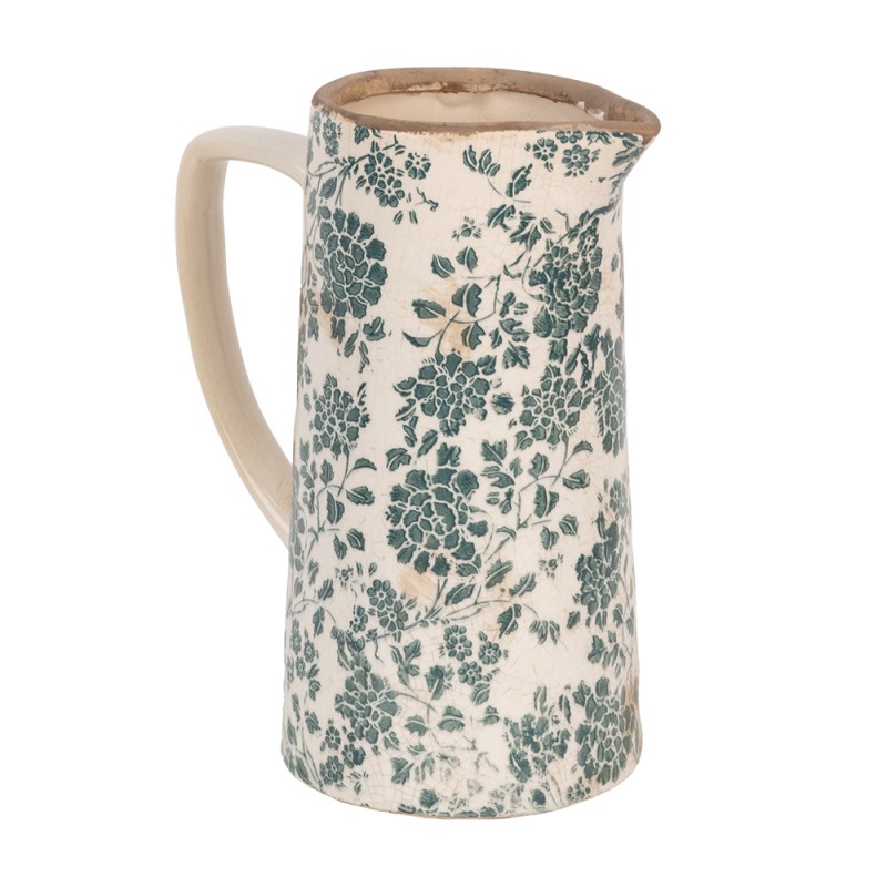 Clayre & Eef Brocca decorativa 21x14x26 cm Beige Verde Ceramica Fiori