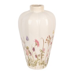Clayre & Eef Vaas Ø 24x40 cm Beige Roze Keramiek Bloemen