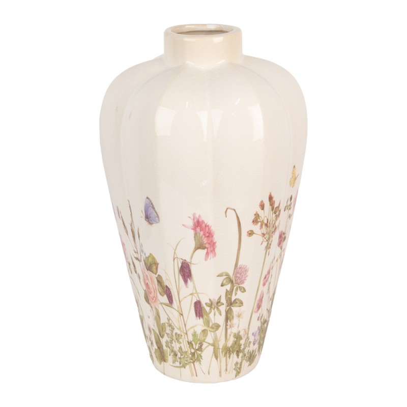 Clayre & Eef Vase Ø 24x40 cm Beige Rosa Keramik Blumen