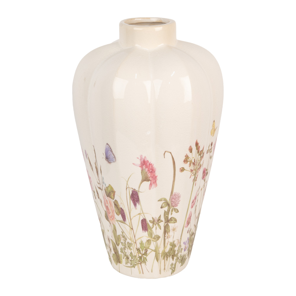 Clayre&Eef VaasØ 24x40 cm Beige Roze Keramiek Bloemen afbeelding