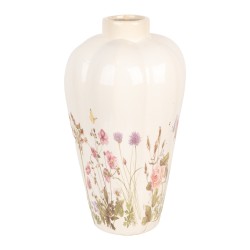 Clayre & Eef Vaas Ø 24x40 cm Beige Roze Keramiek Bloemen