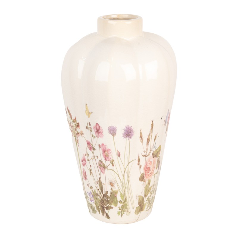 Clayre & Eef Vase Ø 24x40 cm Beige Rosa Keramik Blumen
