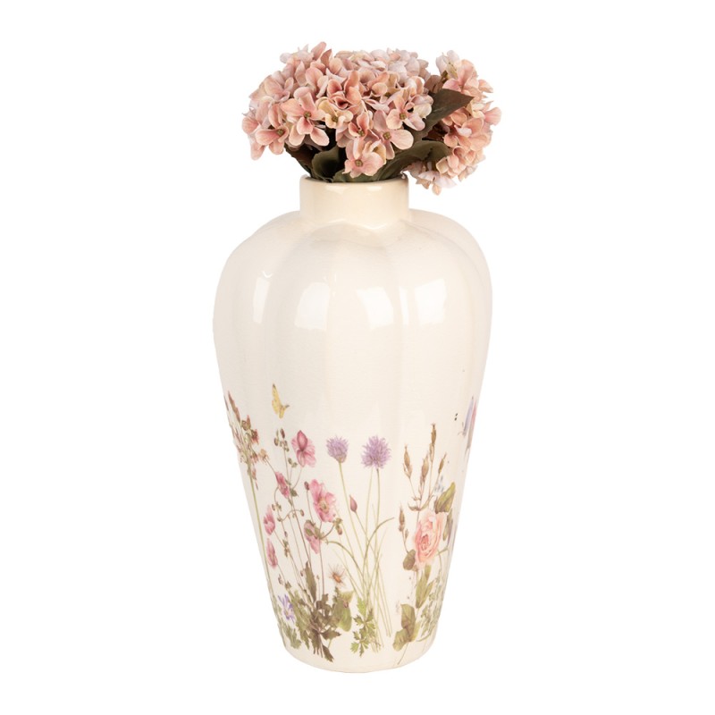 Clayre & Eef Vase Ø 24x40 cm Beige Rosa Keramik Blumen