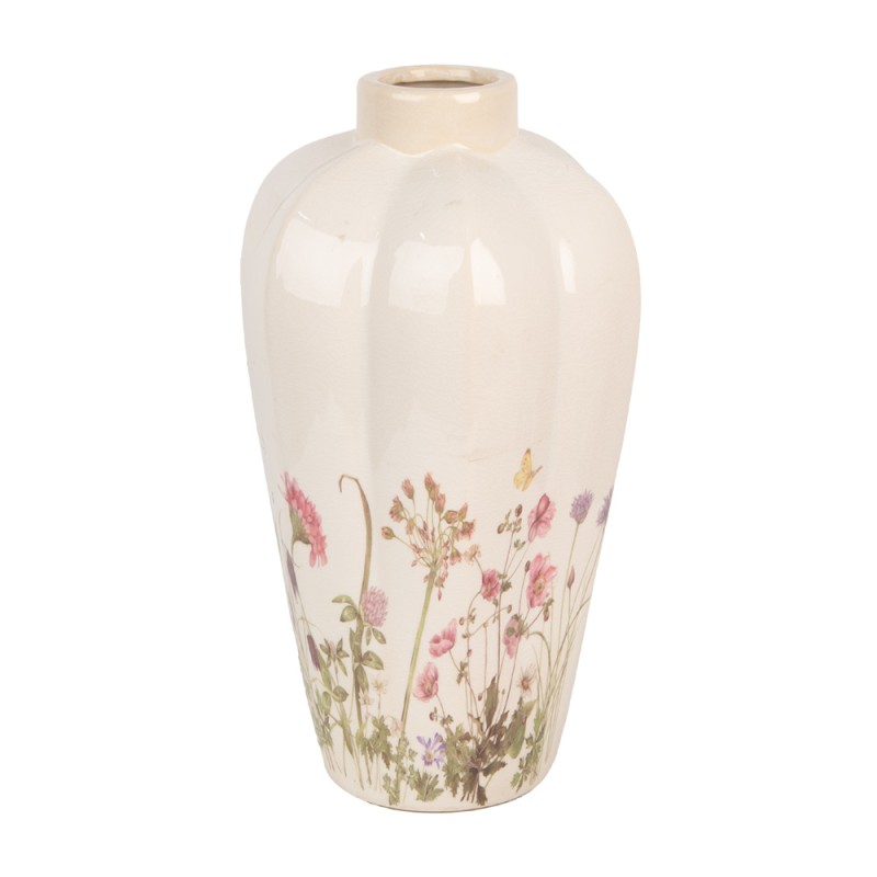 Clayre & Eef Vase Ø 21x34 cm Beige Pink Ceramic Flowers