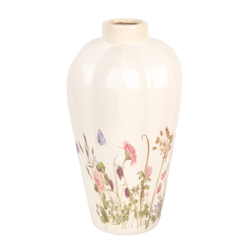 Clayre & Eef Vase Ø 21x34 cm Beige Pink Ceramic Flowers