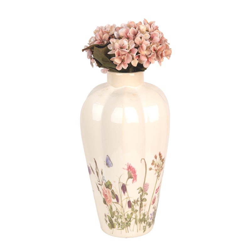 Clayre & Eef Vase Ø 21x34 cm Beige Pink Ceramic Flowers