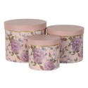 Clayre & Eef Hat Box Set of 3 Ø 20x17 / Ø 17x15 / Ø 14x13 cm Pink Cardboard Round Flowers