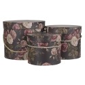 Clayre & Eef Hat Box Set of 3 Ø 23x20 cm Black Pink Cardboard Flowers