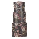 Clayre & Eef Hat Box Set of 3 Ø 23x20 cm Black Pink Cardboard Flowers