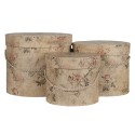 Clayre & Eef Hat Box Set of 3 Ø 23x20 cm Beige Pink Cardboard Flowers