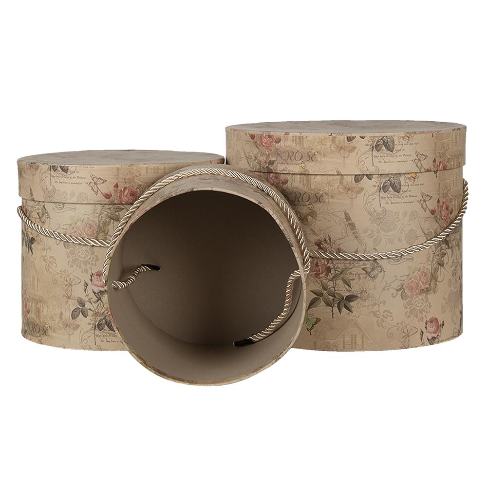 Hoedendoos Set Van 3 Ø 23X20 Cm Beige Roze Karton Bloemen-image