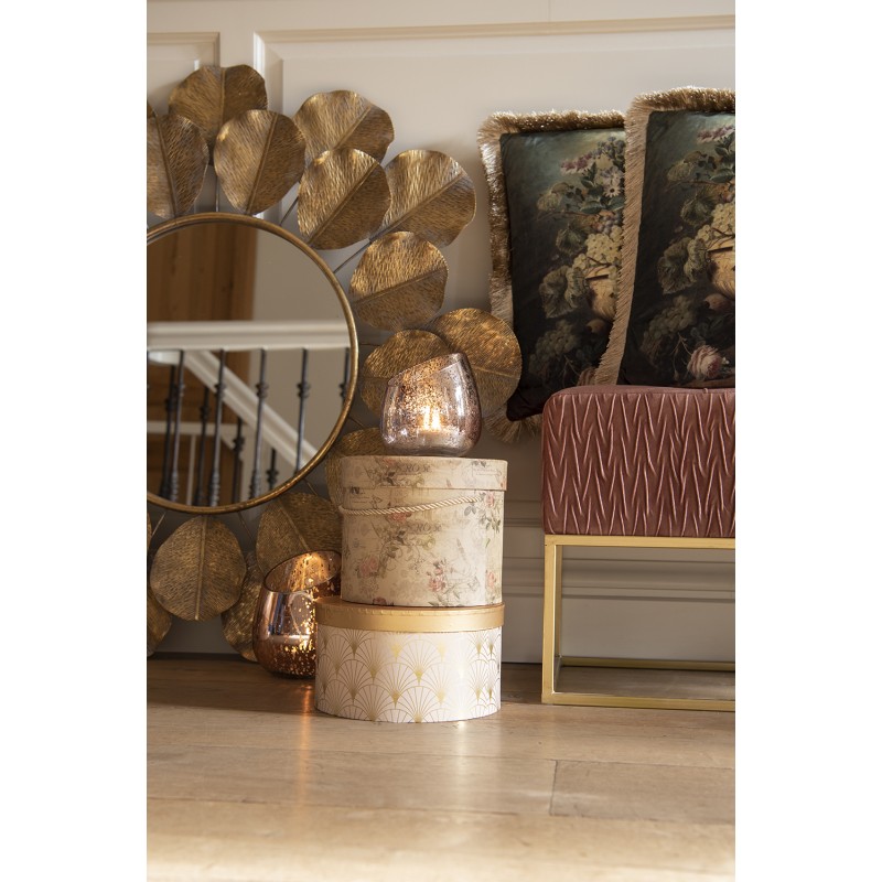 Clayre & Eef Hat Box Set of 3 Ø 23x20 cm Beige Pink Cardboard Flowers