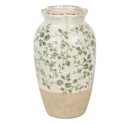 Clayre & Eef Vase Ø 16x27 cm Beige Vert Céramique Fleurs