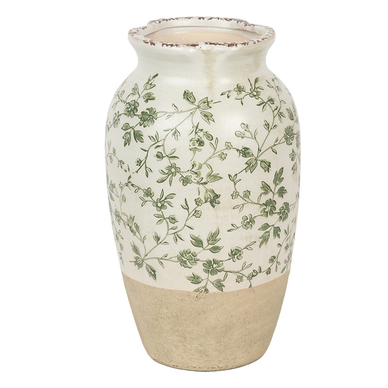 Clayre & Eef Vase Ø 16x27 cm Beige Vert Céramique Fleurs