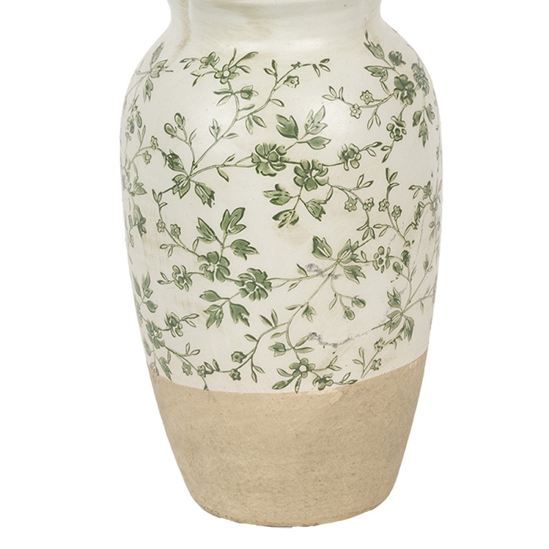 Clayre & Eef Vase Ø 16x27 cm Beige Vert Céramique Fleurs