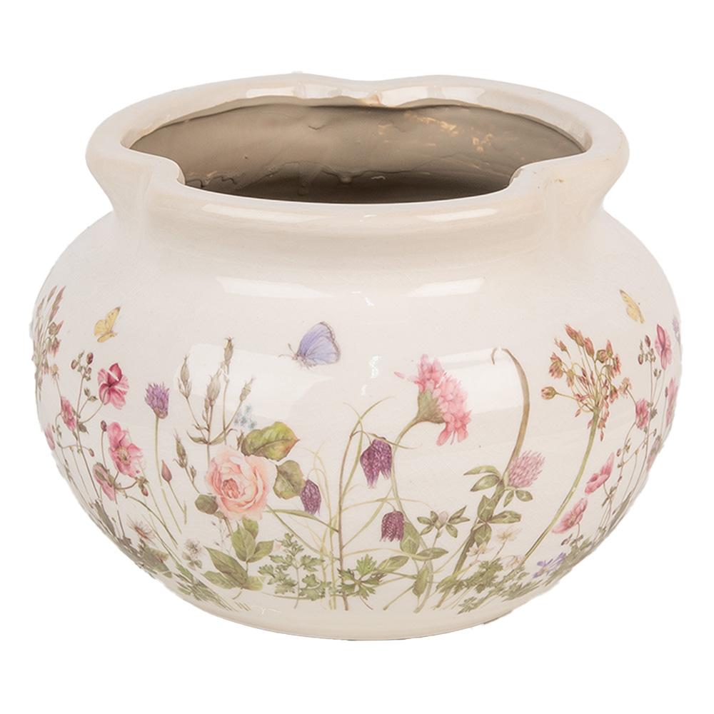 Clayre&Eef BloempotØ 23x16 cm Beige Roze Keramiek Bloemen afbeelding