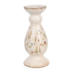 Clayre & Eef Candelabro Ø 14x32 cm Beige Rosa Ceramica Fiori