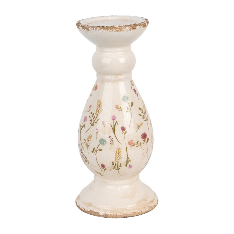 Clayre & Eef Candelabro Ø 14x32 cm Beige Rosa Ceramica Fiori
