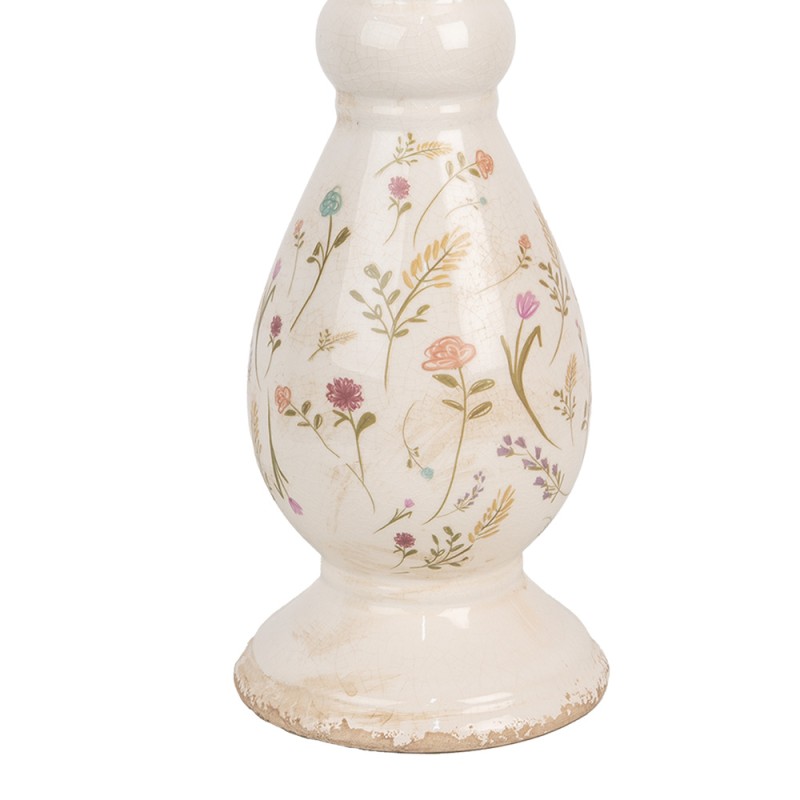 Clayre & Eef Candelabro Ø 14x32 cm Beige Rosa Ceramica Fiori
