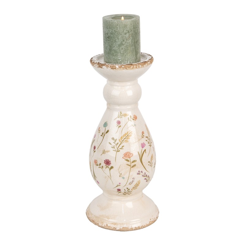 Clayre & Eef Candelabro Ø 14x32 cm Beige Rosa Ceramica Fiori