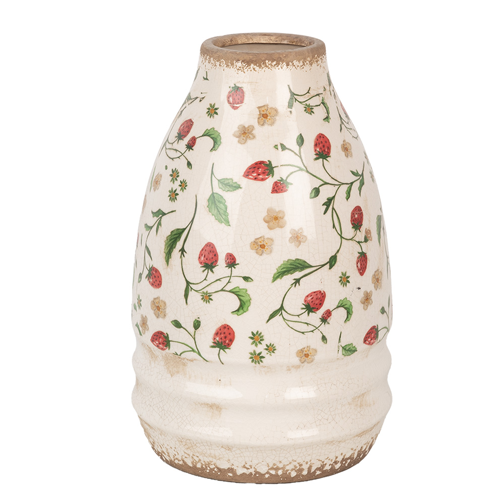 Clayre&Eef VaasØ 21x32 cm Beige Rood Keramiek Bloemen afbeelding