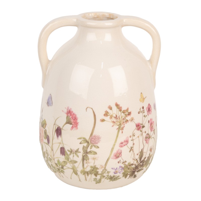 Clayre & Eef Vase Ø 16x22 cm Beige Rose Céramique Fleurs