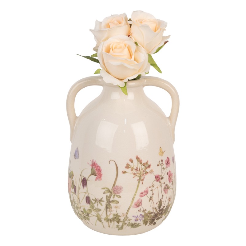 Clayre & Eef Vase Ø 16x22 cm Beige Rose Céramique Fleurs
