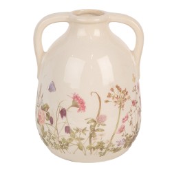 Clayre & Eef Vase Ø 14x18 cm Beige Pink Ceramic Flowers