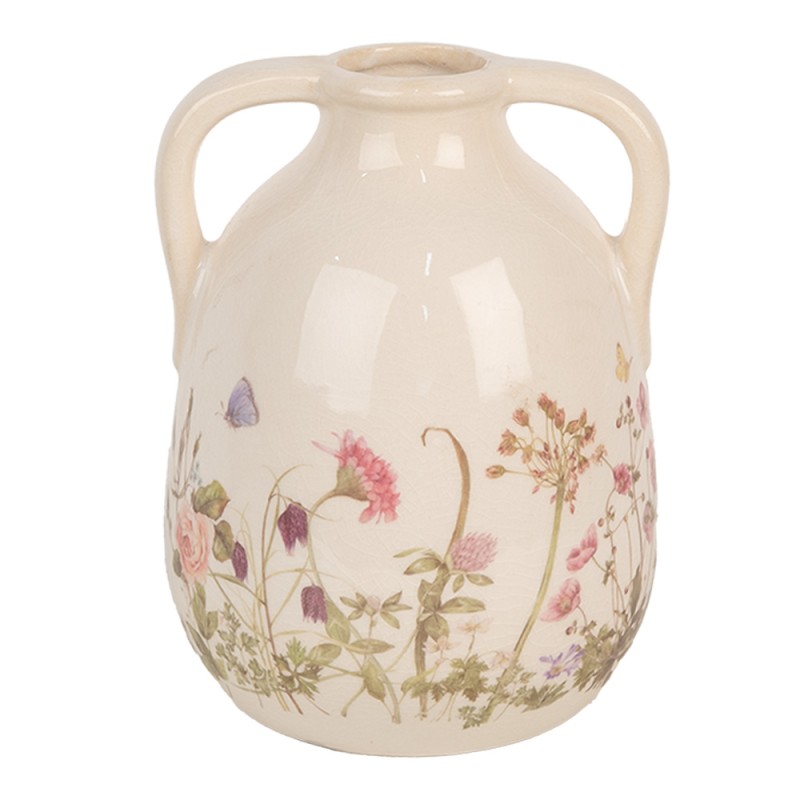 Clayre & Eef Vase Ø 14x18 cm Beige Pink Ceramic Flowers