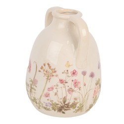 Clayre & Eef Vase Ø 14x18 cm Beige Pink Ceramic Flowers