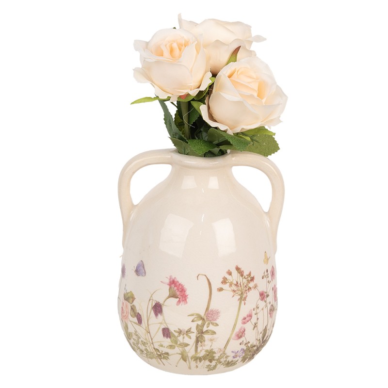 Clayre & Eef Vase Ø 14x18 cm Beige Pink Ceramic Flowers