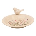 Clayre & Eef Vogelvoederbak Ø 26x10 cm Beige Keramiek Vogel