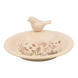 Clayre & Eef Vogelvoederbak Ø 26x10 cm Beige Keramiek Vogel