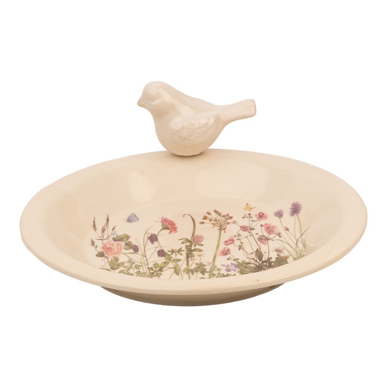 Clayre & Eef Vogelvoederbak Ø 26x10 cm Beige Keramiek Vogel