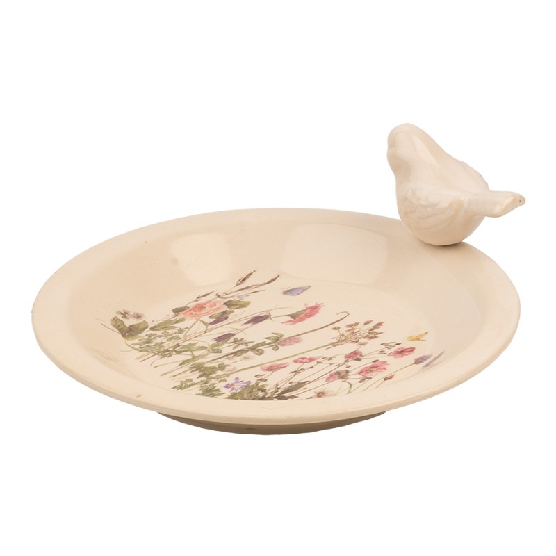 Clayre & Eef Vogelvoederbak Ø 26x10 cm Beige Keramiek Vogel