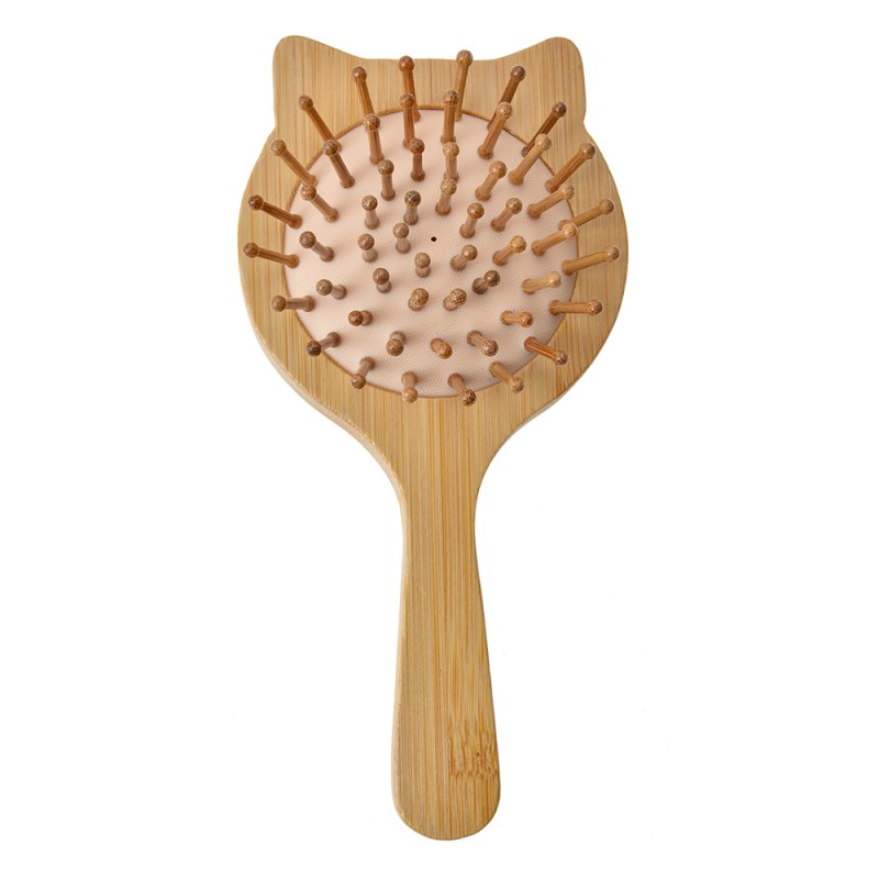 Clayre & Eef Haarbürste 16x8x3 cm Braun Beige Holz Glas Katze