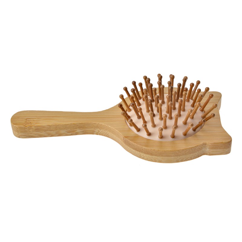 Clayre & Eef Haarbürste 16x8x3 cm Braun Beige Holz Glas Katze
