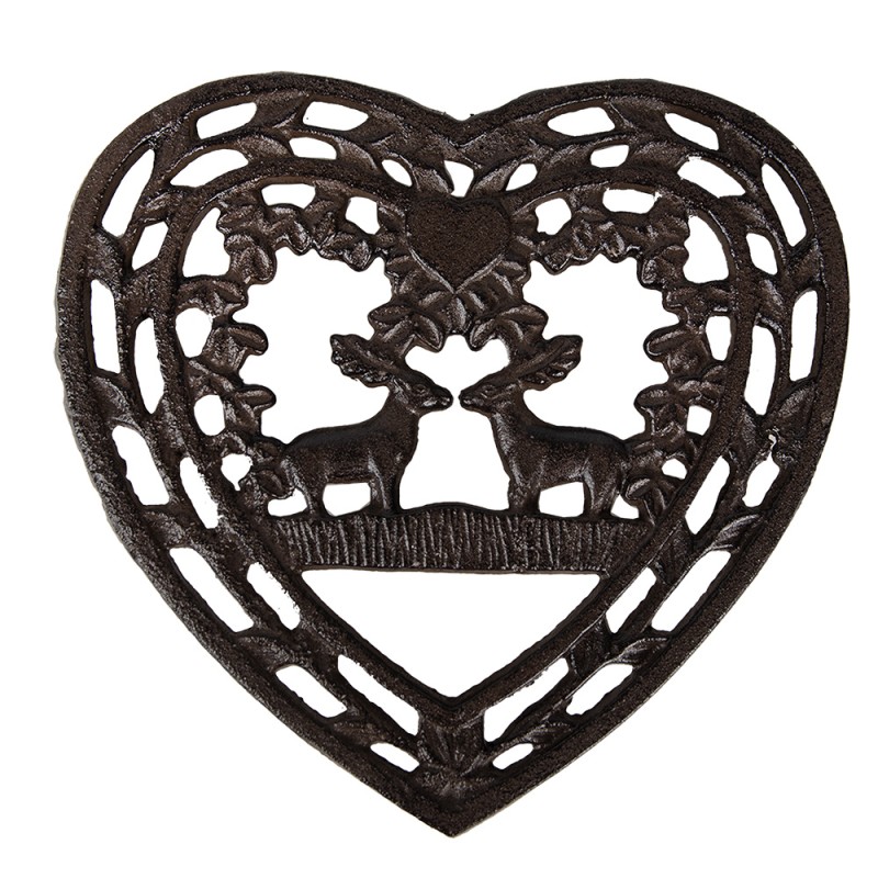Clayre & Eef Pot Coasters 20x24x2 cm Brown Metal Heart-Shaped Deer