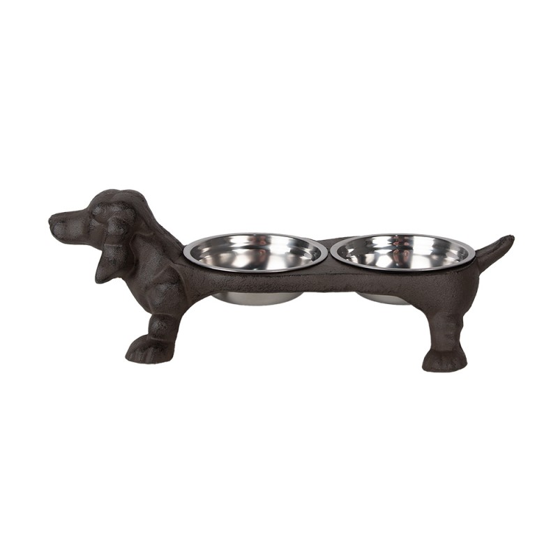 Clayre & Eef Voerbak Hond 2x225 ml Bruin Metaal