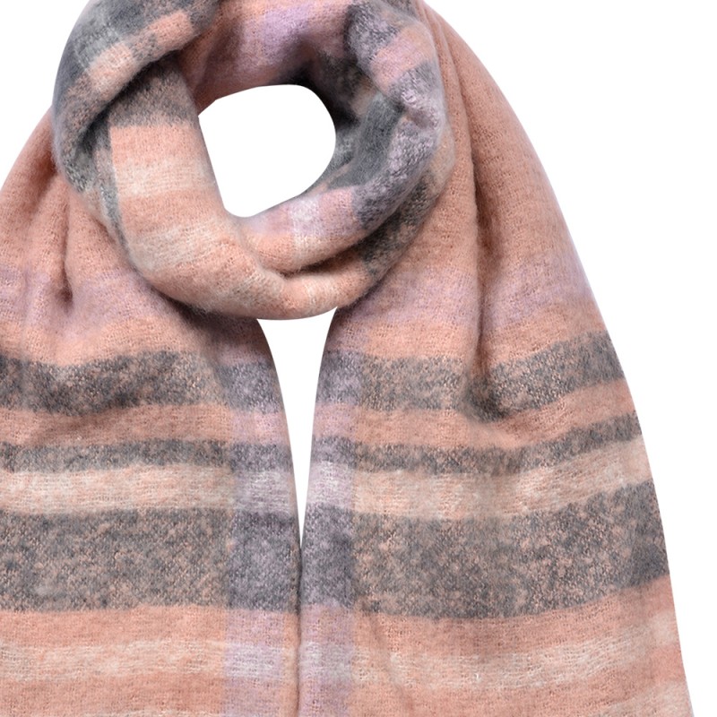Clayre & Eef Wintersjaal Dames 39x200 cm Roze Grijs Synthetisch Rechthoek
