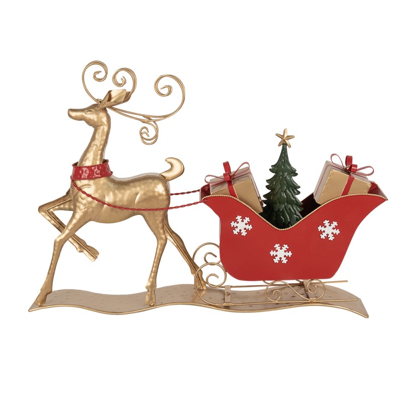 Clayre & Eef Kerstdecoratie Slee 70x12x49 cm Bruin Rood Metaal