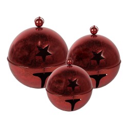 Clayre & Eef Decorazione di Natalizie Campanelli Ø 62 / Ø 52 / Ø 42 cm Rosso Metallo