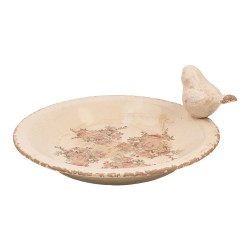 Clayre & Eef Mangeoire pour oiseaux Ø 26x10 cm Beige Céramique Oiseau