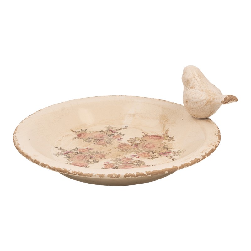 Clayre & Eef Mangeoire pour oiseaux Ø 26x10 cm Beige Céramique Oiseau
