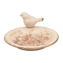 Clayre & Eef Mangeoire pour oiseaux Ø 21x10 cm Beige Céramique Oiseau
