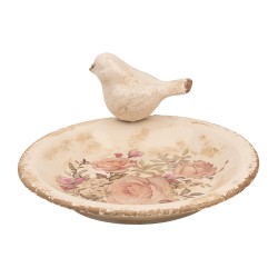 Clayre & Eef Mangeoire pour oiseaux Ø 21x10 cm Beige Céramique Oiseau